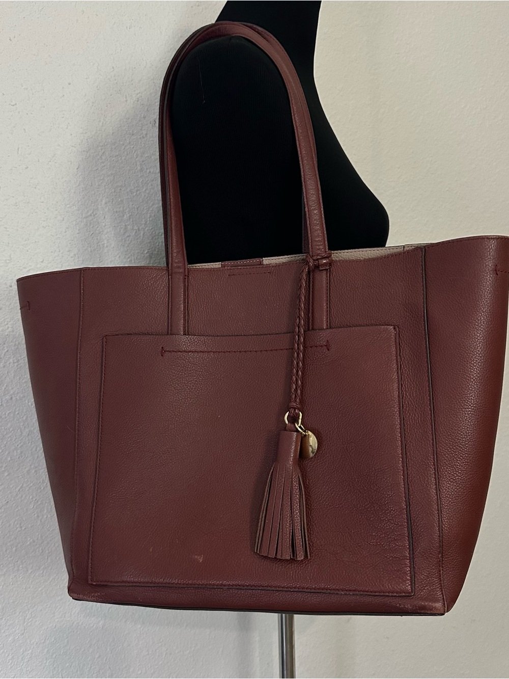 Cole Haan Rust Brown Leather Tote with Tassel